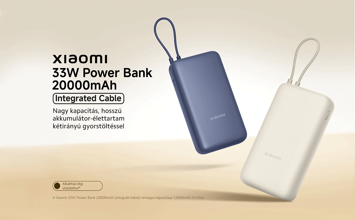 Xiaomi Power Bank 20.000 mAh 33W, integrált kábellel