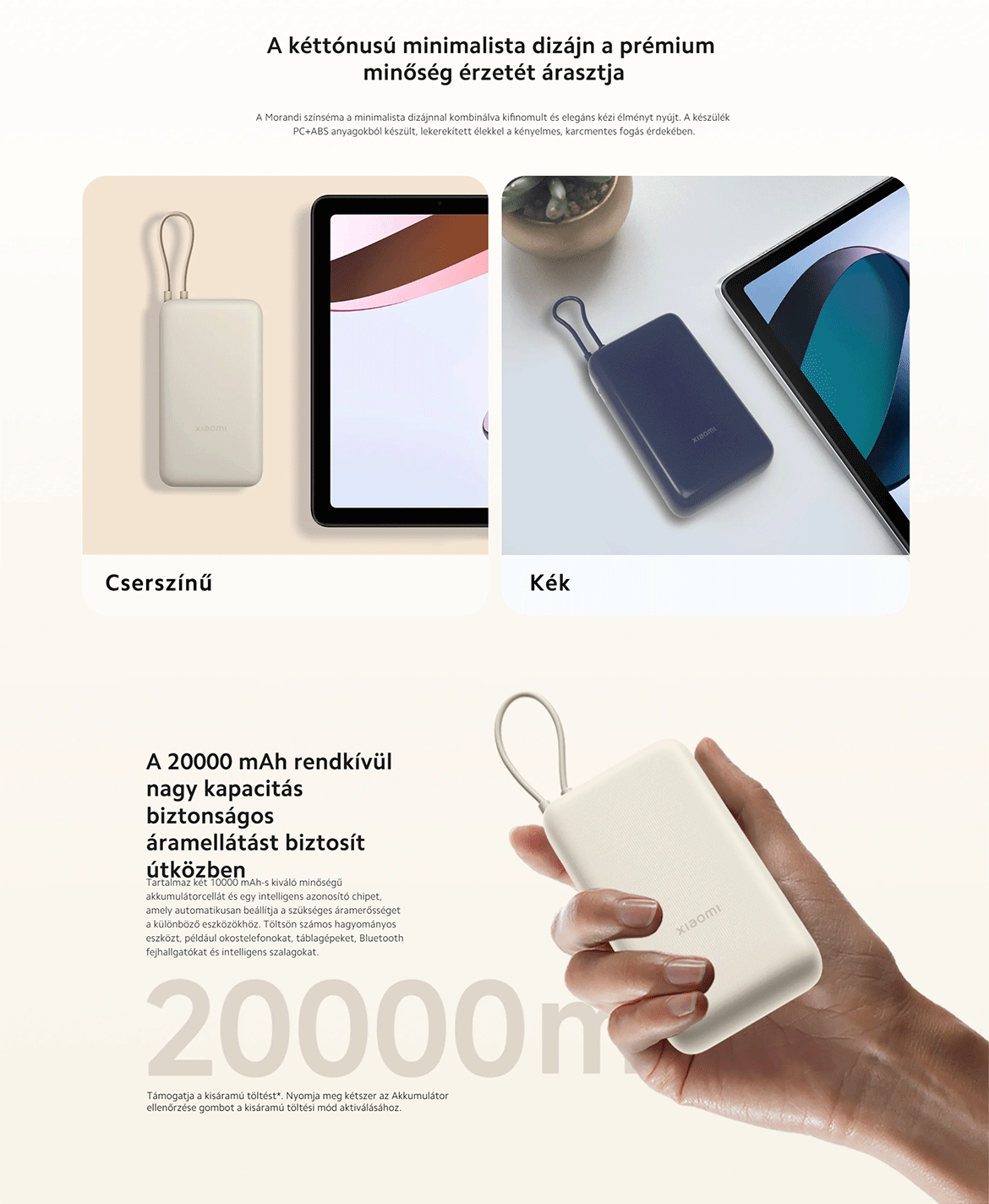 Xiaomi Power Bank 20.000 mAh 33W, integrált kábellel